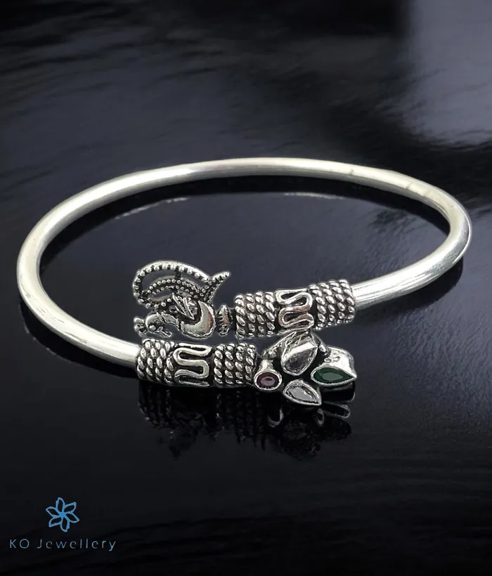 Gemstone Bracelets The Vanini Silver Peacock Openable Gemstone Bracelet