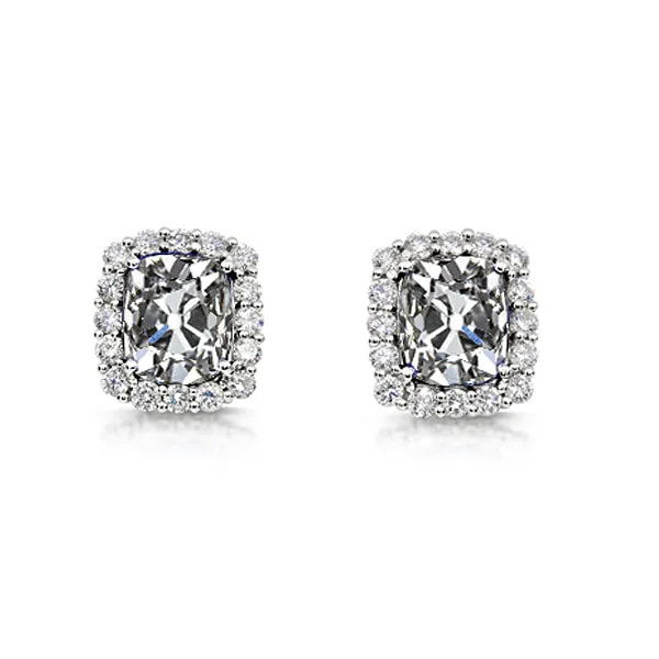 Genuine Diamond Halo Cushion Old Mine Cut Stud Earrings 5 Carats White Gold HarryChadEntcom Earrings Genuine Diamond Halo Cushion Old Mine Cut Stud Earrings 5 Carats White Gold HarryChadEntcom Earrings