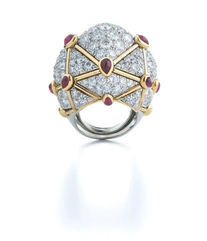 Geodesic Dome Ring Rubies Diamonds David Webb Workshop Rings