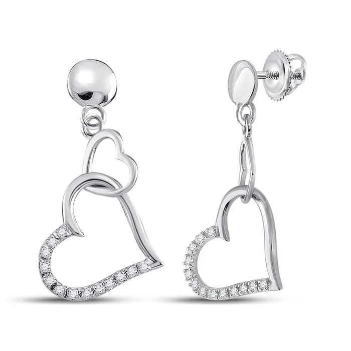 GND Earrings GND 10kt White Gold Womens Round Diamond Heart Dangle Earrings 110 Cttw GND Earrings GND 10kt White Gold Womens Round Diamond Heart Dangle Earrings 110 Cttw