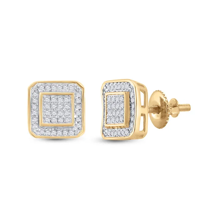 GND Earrings GND 10Kt Yellow Gold Mens Round Diamond Square Earrings 14 Cttw GND Earrings GND 10Kt Yellow Gold Mens Round Diamond Square Earrings 14 Cttw