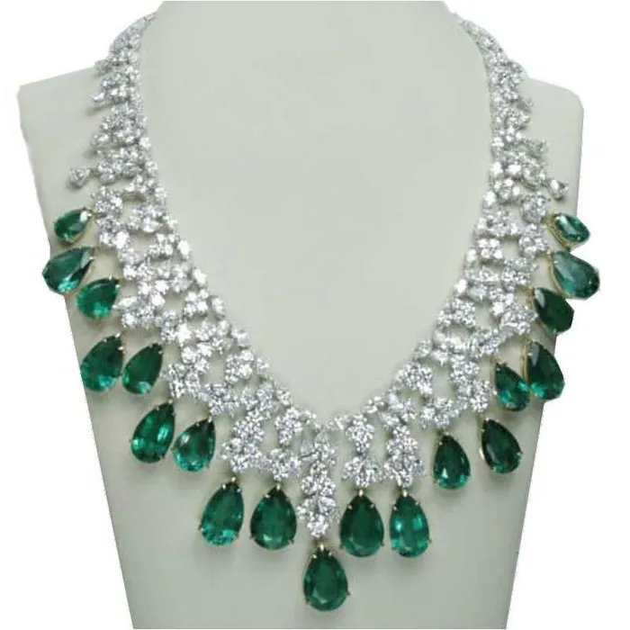 Green Emerald And Natural Earth Mined Diamonds Necklace Bridal Jewelry 22660 Carats GB Necklaces Green Emerald And Natural Earth Mined Diamonds Necklace Bridal Jewelry 22660 Carats GB Necklaces
