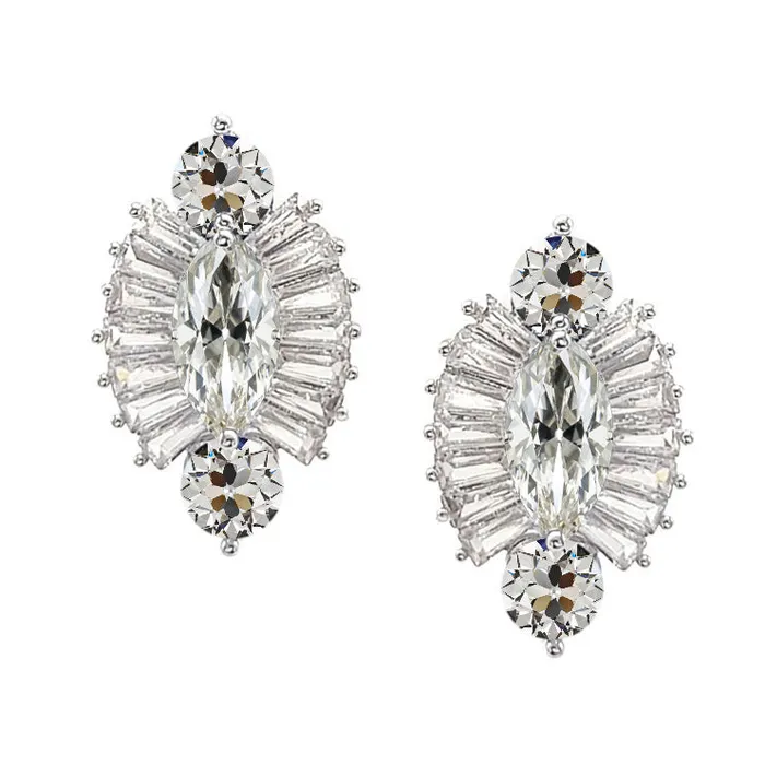 HarryChadEntcom Earrings Marquise Baguette Old Mine Cut Real Diamond Stud Earrings 5 Carats HarryChadEntcom Earrings Marquise Baguette Old Mine Cut Real Diamond Stud Earrings 5 Carats