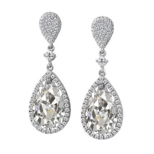 HarryChadEntcom Earrings White Gold Halo Pear Old Mine Cut Natural Diamond Dangle Earrings 5 Carats HarryChadEntcom Earrings White Gold Halo Pear Old Mine Cut Natural Diamond Dangle Earrings 5 Carats
