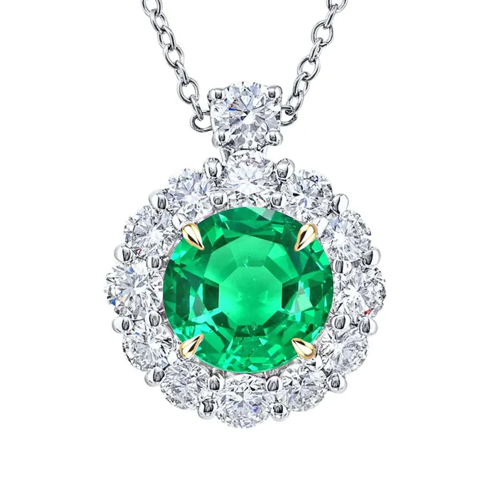 HarryChadEntcom Necklaces Columbian Green Emerald Halo Diamond Pendant For Women