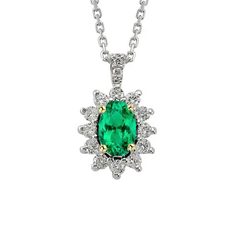 HarryChadEntcom Necklaces Sunburst Style Halo Ladies Pendant Green Emerald Stone Jewelry HarryChadEntcom Necklaces Sunburst Style Halo Ladies Pendant Green Emerald Stone Jewelry