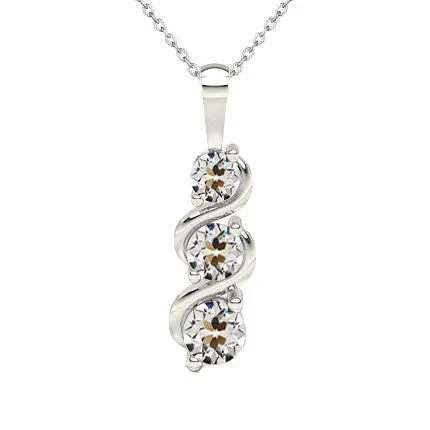 HarryChadEntcom Necklaces Three Stone Swirl Pendant 175 Carats Old Mine Cut Diamond