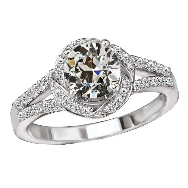 HarryChadEntcom Rings 450 Carats Halo Wedding Ring Round Old Cut Natural Earth Mined Diamond Split Shank