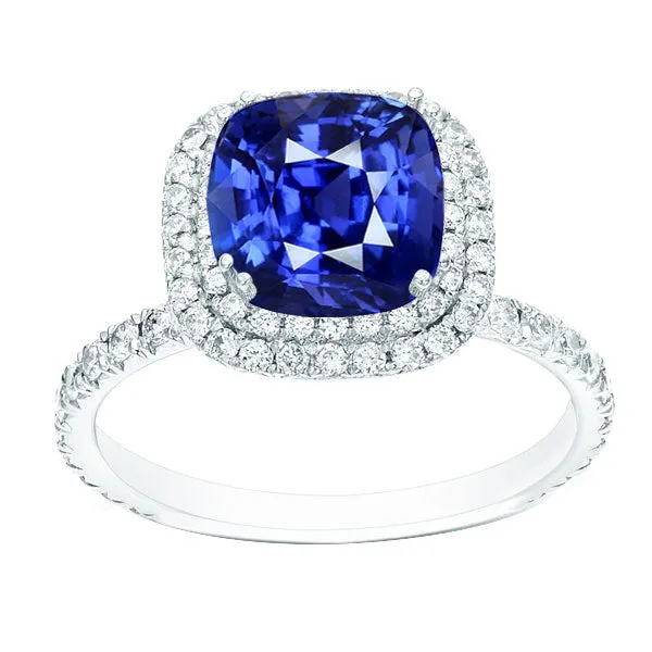 HarryChadEntcom Rings Blue Sapphire Double Halo Ring Gold 14K Natural Earth Mined Diamond Jewelry 5 Carats HarryChadEntcom Rings Blue Sapphire Double Halo Ring Gold 14K Natural Earth Mined Diamond Jewelry 5 Carats