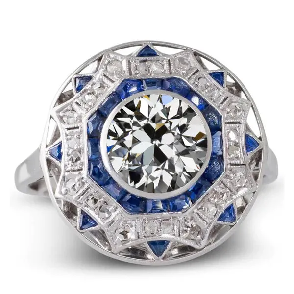 HarryChadEntcom Rings Gold Art Deco Jewelry New Halo Ring Blue Sapphire Old Cut Natural Earth Mined Diamond Star Style HarryChadEntcom Rings Gold Art Deco Jewelry New Halo Ring Blue Sapphire Old Cut Natural Earth Mined Diamond Star Style