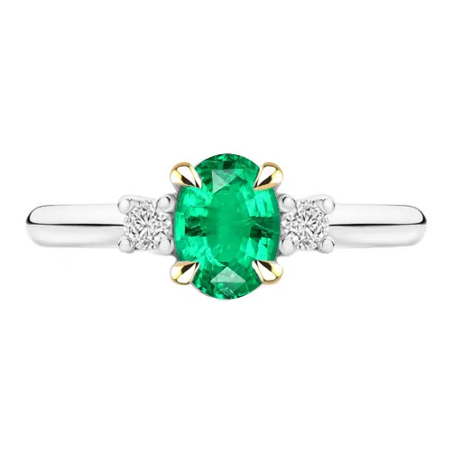 HarryChadEntcom Rings Green Emerald Ring Oval Three Stone Diamonds