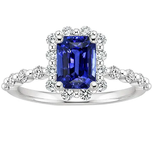 HarryChadEntcom Rings Halo Ring Flower Style Radiant Blue Sapphire Natural Earth Mined Diamond 425 Carats HarryChadEntcom Rings Halo Ring Flower Style Radiant Blue Sapphire Natural Earth Mined Diamond 425 Carats