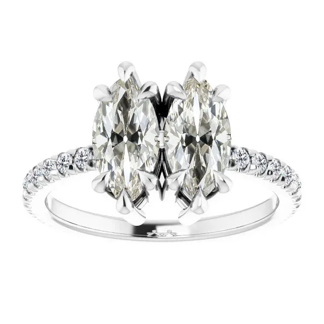 HarryChadEntcom Rings Marquise And Round Mined Diamond Old Cut Prong Set White Gold Ring 3 Carats HarryChadEntcom Rings Marquise And Round Mined Diamond Old Cut Prong Set White Gold Ring 3 Carats