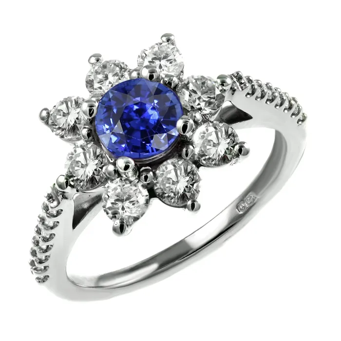 HarryChadEntcom Rings Round Sapphire Gemstone Ring Halo Blooming Flower Style 350 Carats HarryChadEntcom Rings Round Sapphire Gemstone Ring Halo Blooming Flower Style 350 Carats