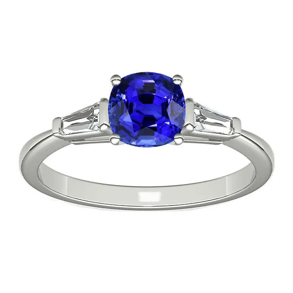 HarryChadEntcom Rings White Gold 3 Stone Cushion Sapphire Ring Baguette Natural Earth Mined Diamonds 175 Carats HarryChadEntcom Rings White Gold 3 Stone Cushion Sapphire Ring Baguette Natural Earth Mined Diamonds 175 Carats