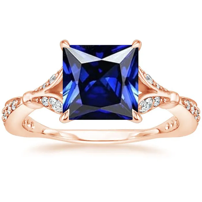HarryChadEntcom Rose Gold Ring With Accents Princess Cut Blue Sapphire 550 Carats Rings
