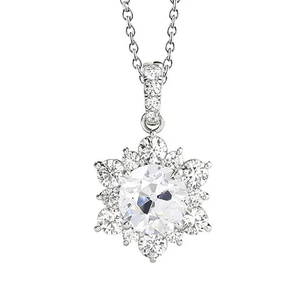 HarryChadEntcom Round Old Cut Halo Womens Natural Earth Mined Diamond Pendant Flower Style 3 Ct Prong Set Necklaces HarryChadEntcom Round Old Cut Halo Womens Natural Earth Mined Diamond Pendant Flower Style 3 Ct Prong Set Necklaces