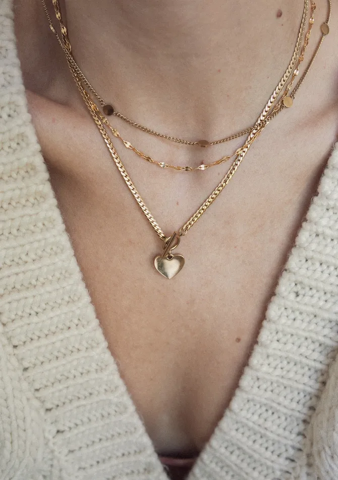 Heart Charm TBar Chain Necklace Gold Hey Happiness Necklaces