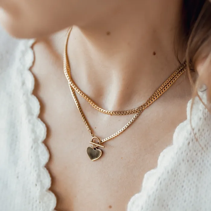 Heart Charm TBar Chain Necklace Gold Hey Happiness Necklaces