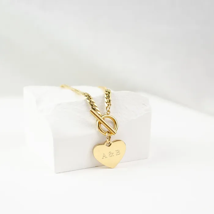 Heart Charm TBar Chain Necklace Gold Hey Happiness Necklaces