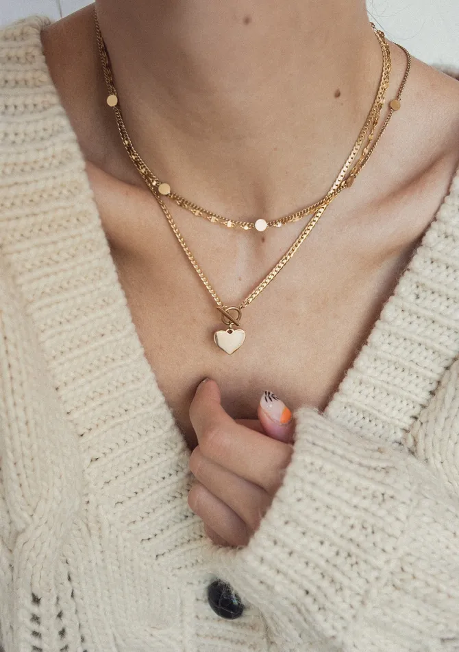 Heart Charm TBar Chain Necklace Gold Hey Happiness Necklaces