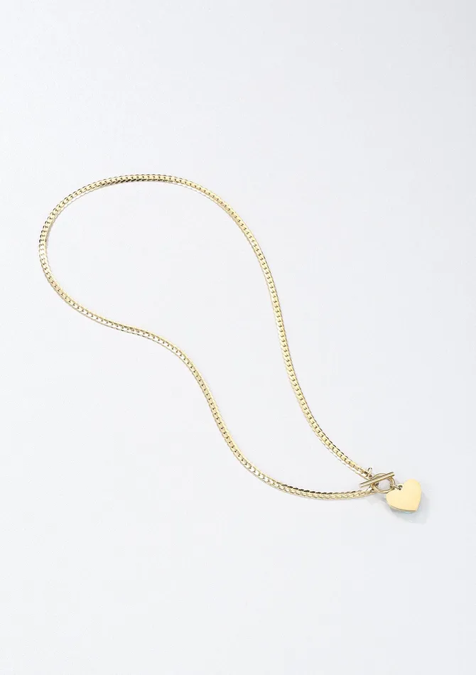 Heart Charm TBar Chain Necklace Gold Hey Happiness Necklaces