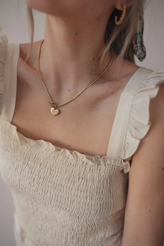 Heart Charm TBar Chain Necklace Gold Hey Happiness Necklaces