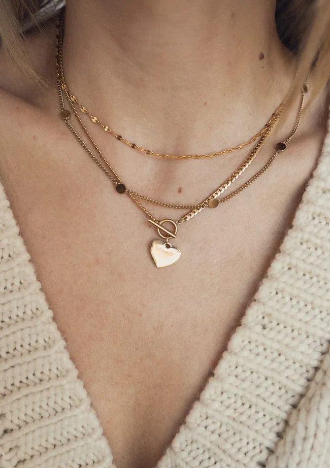 Heart Charm TBar Chain Necklace Gold Hey Happiness Necklaces