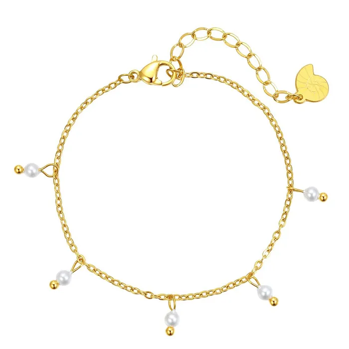 Hey Happiness Bracelets Cinque Pearl Chain Bracelet Gold