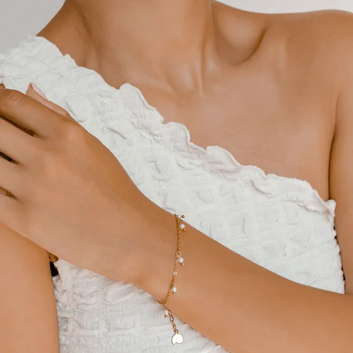 Hey Happiness Bracelets Cinque Pearl Chain Bracelet Gold Hey Happiness Bracelets Cinque Pearl Chain Bracelet Gold