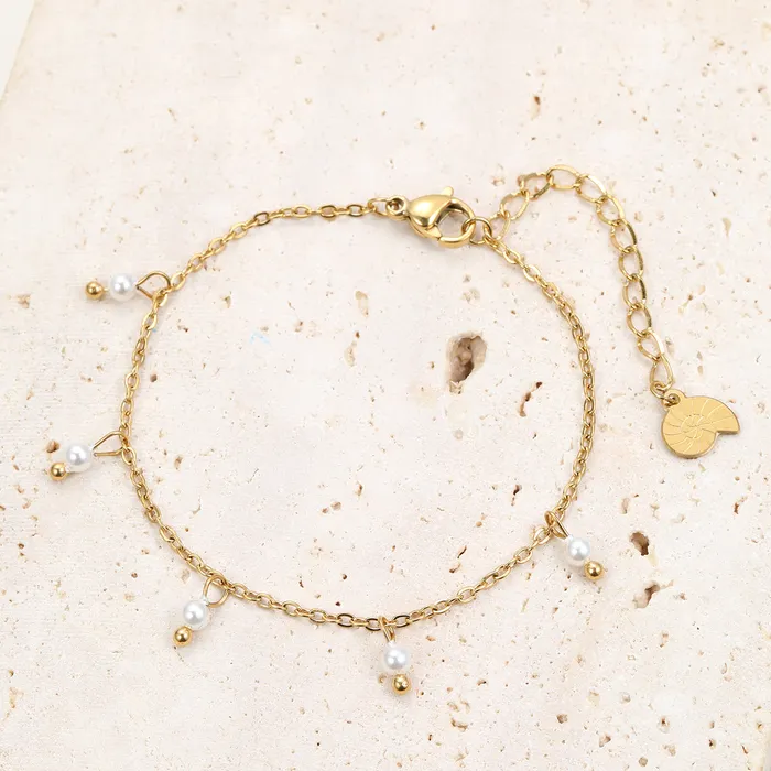Hey Happiness Bracelets Cinque Pearl Chain Bracelet Gold Hey Happiness Bracelets Cinque Pearl Chain Bracelet Gold