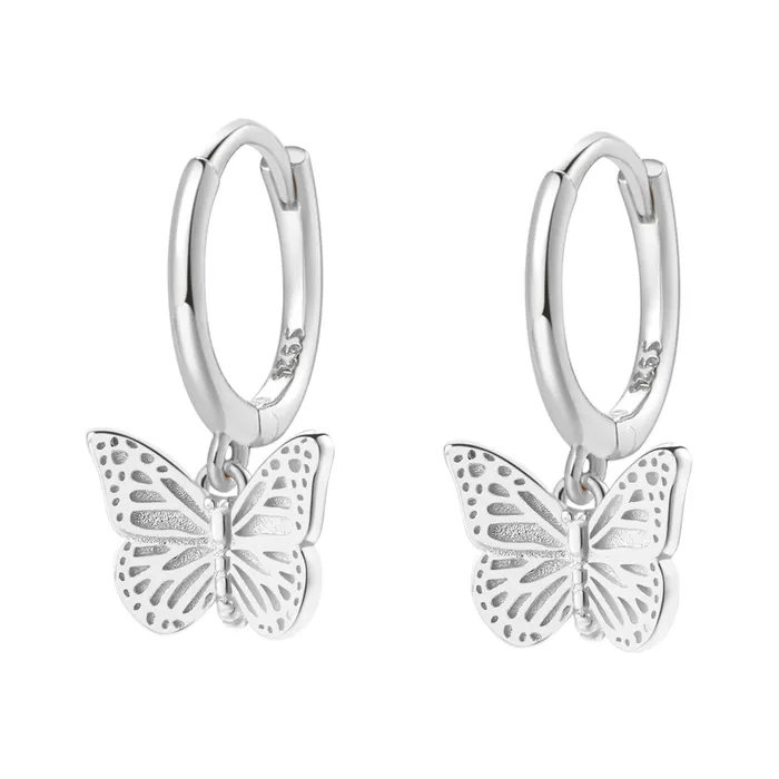 Hey Happiness Earrings Butterfly Huggie Earrings Sterling Silver