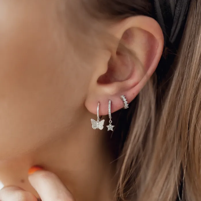 Hey Happiness Earrings Butterfly Huggie Earrings Sterling Silver Hey Happiness Earrings Butterfly Huggie Earrings Sterling Silver