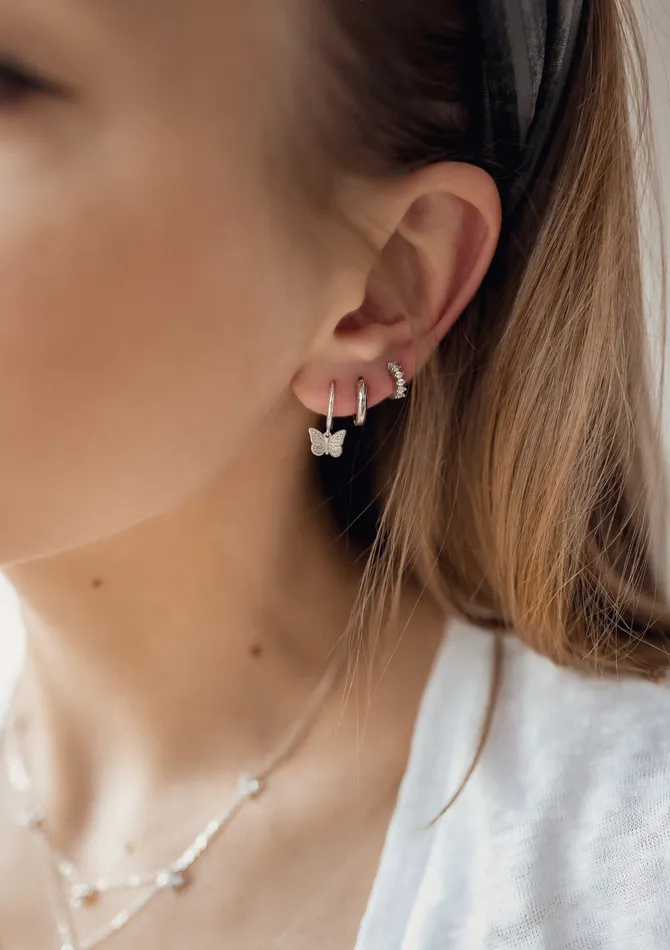 Hey Happiness Earrings Butterfly Huggie Earrings Sterling Silver Hey Happiness Earrings Butterfly Huggie Earrings Sterling Silver
