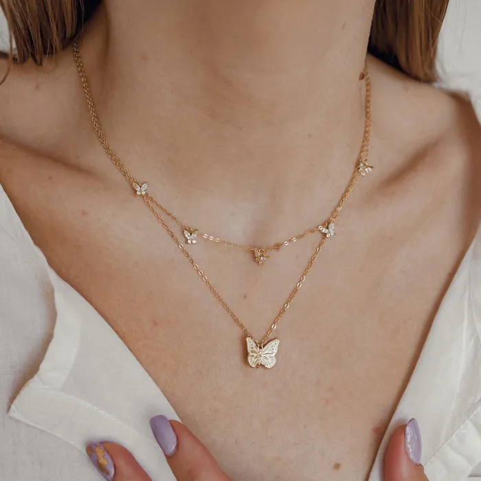 Hey Happiness Necklaces Butterfly Pendant Necklaces Sterling Silver Gold