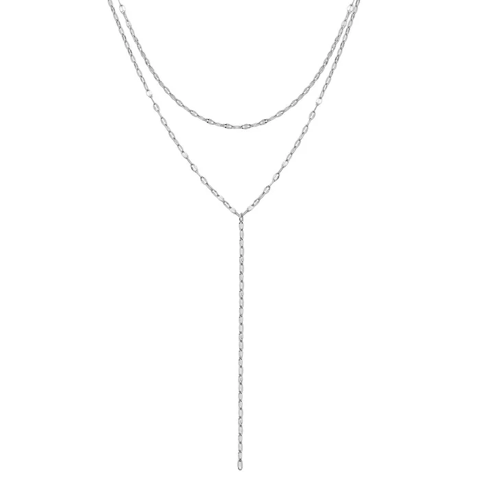 Hey Happiness Necklaces Flattened Chain Link Y Necklace Silver