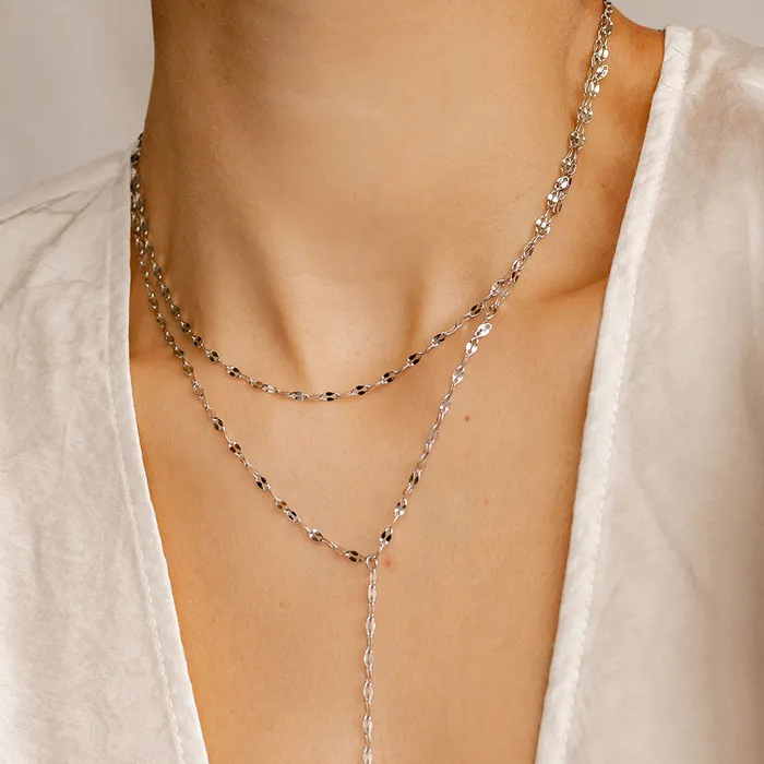 Hey Happiness Necklaces Flattened Chain Link Y Necklace Silver Hey Happiness Necklaces Flattened Chain Link Y Necklace Silver
