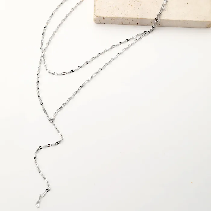 Hey Happiness Necklaces Flattened Chain Link Y Necklace Silver Hey Happiness Necklaces Flattened Chain Link Y Necklace Silver
