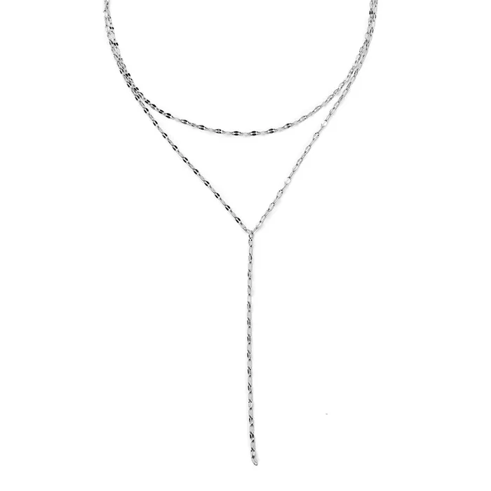 Hey Happiness Necklaces Flattened Chain Link Y Necklace Silver Hey Happiness Necklaces Flattened Chain Link Y Necklace Silver