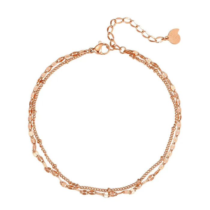 Hey Happiness Necklaces Layered Curb and Bobble Chain Anklet Rose Gold