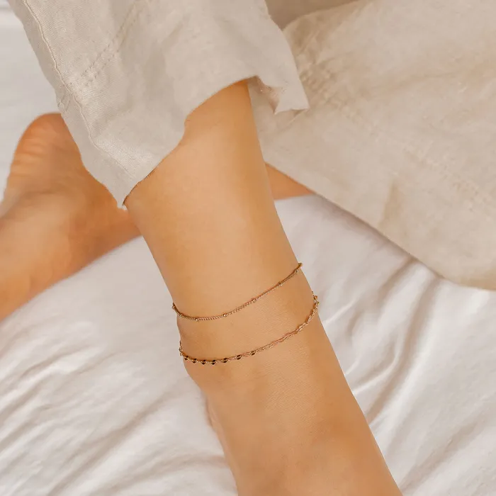 Hey Happiness Necklaces Layered Curb and Bobble Chain Anklet Rose Gold Hey Happiness Necklaces Layered Curb and Bobble Chain Anklet Rose Gold