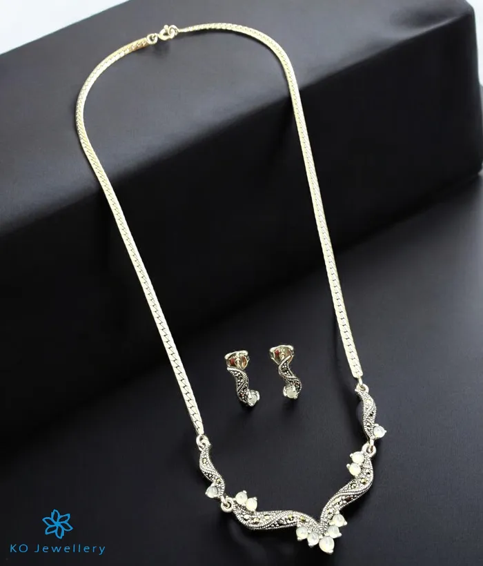 Marcasite The Ethereal Mother of Pearl Silver Marcasite Necklace Earrings Necklaces