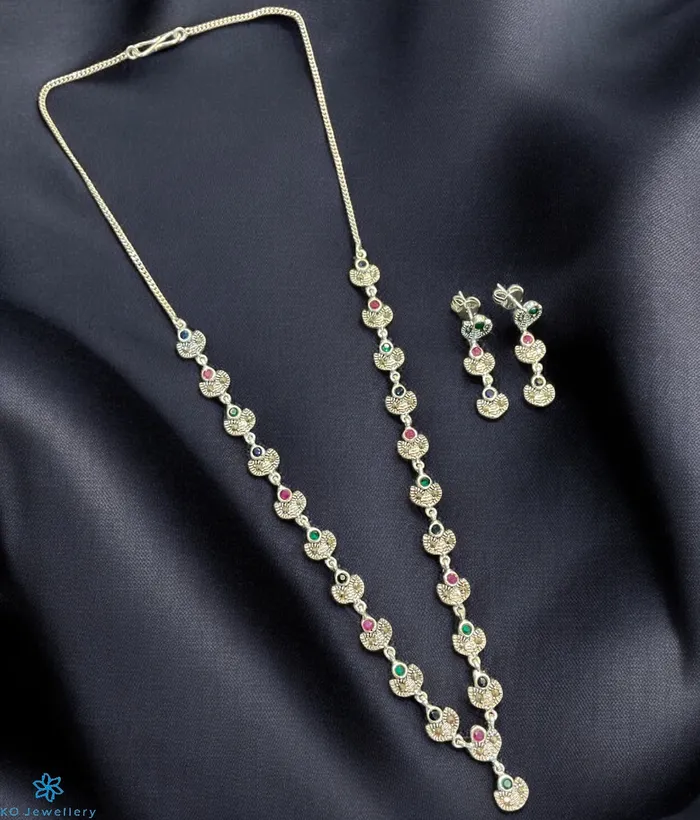 Marcasite The Sparkling Petals Silver Marcasite Necklace Earrings Earrings