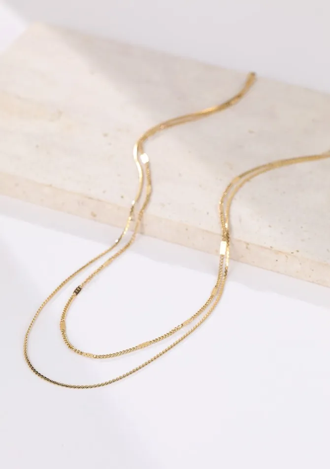Mixed Cable and Bead Chain Necklace Gold Hey Happiness Necklaces Mixed Cable and Bead Chain Necklace Gold Hey Happiness Necklaces