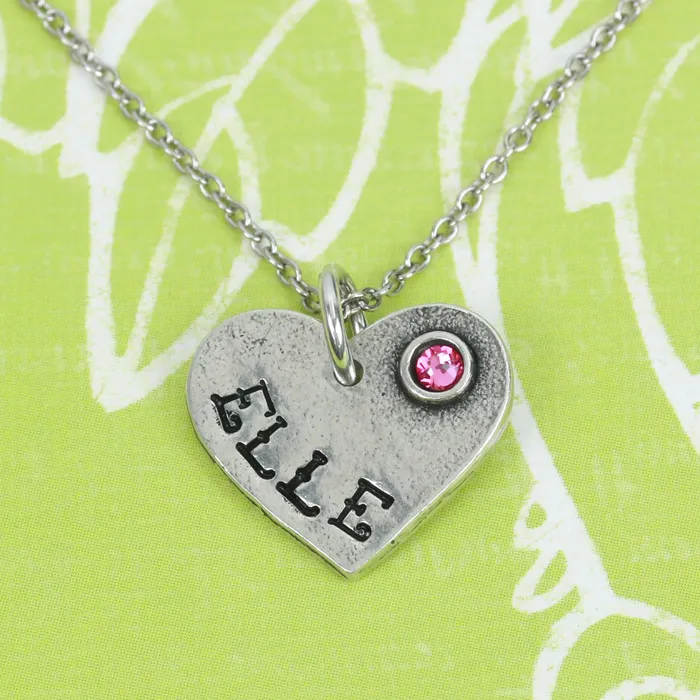 MJ Necklaces Pewter Heart with Birthstone Bezel 184mm 72 x 159mm 6 16 Gauge