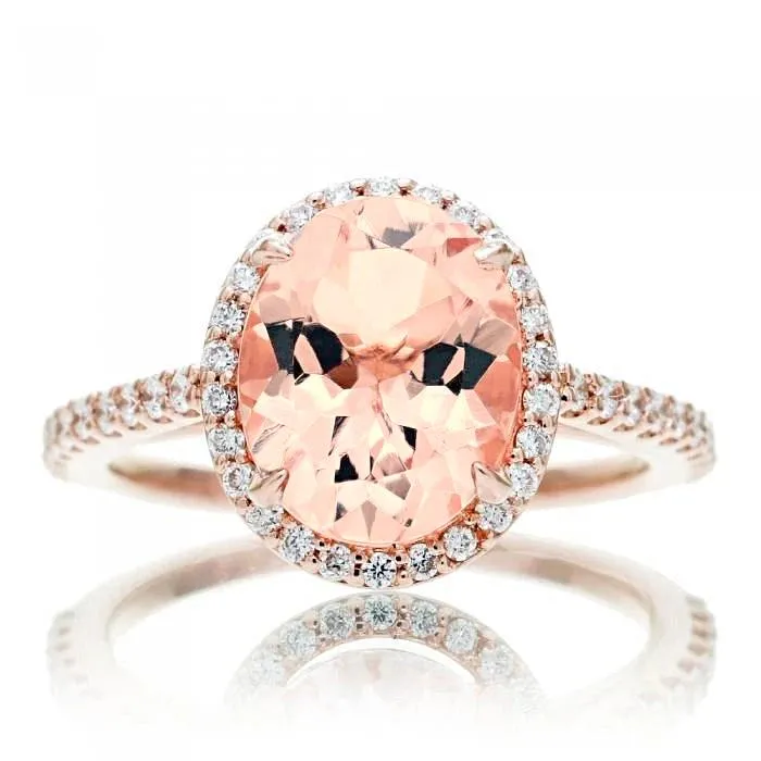 Morganite With Natural Earth Mined Diamonds 2750 Carats Ring Rose Gold 14K GB Rings