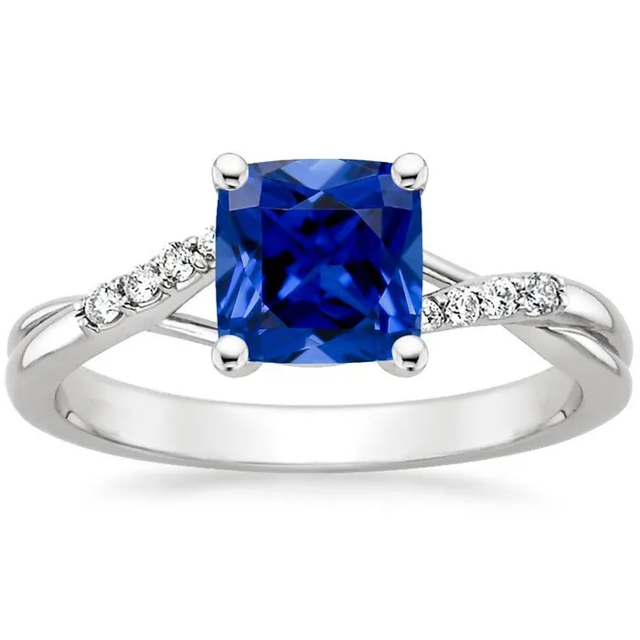 Natural Earth Mined Diamond Solitaire Ring Cushion Blue Sapphire With Accents 250 Carats HarryChadEntcom Rings