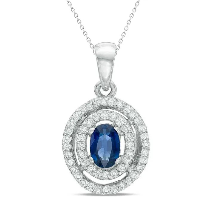 Necklaces Circle Style Sri Lanka Sapphire Natural Earth Mined Diamond Pendant Necklace 4 Ct WG 14K GB Necklaces Circle Style Sri Lanka Sapphire Natural Earth Mined Diamond Pendant Necklace 4 Ct WG 14K GB