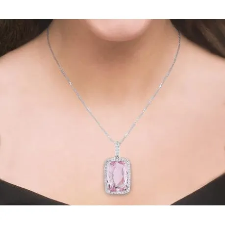 Necklaces GB 27 Ct Pink Kunzite With Natural Earth Mined Diamonds Pendant White Gold Necklaces GB 27 Ct Pink Kunzite With Natural Earth Mined Diamonds Pendant White Gold