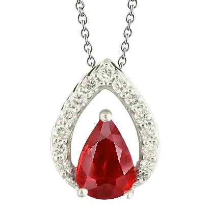 Necklaces GB Pear Cut Ruby With Round Natural Earth Mined Diamond Pendant Necklace 5 Carat WG 14K Necklaces GB Pear Cut Ruby With Round Natural Earth Mined Diamond Pendant Necklace 5 Carat WG 14K
